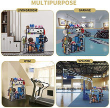 Load image into Gallery viewer, Garage Sports Equipment Storage Organizer with Baskets and Hooks - Easy to Assemble - Sports Ball Gear Rack Holds Basketballs, Baseball Bats, Footballs, Tennis Rackets and More (King)