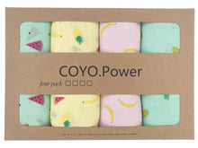 Load image into Gallery viewer, Muslin Baby Swaddle Blankets for Boys and Girls - by COYO.Power - Size Large 4 x 4 Feet – Muslin Cotton 4 Pack (Tutti Frutti)