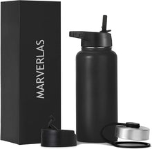 Load image into Gallery viewer, MARVERLAS Insulated Vacuum Flasks, Stainless Steel Bottle - 32 Oz, 3 Lids (Straw Lid), Leak Proof, Double Walled