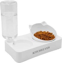 Load image into Gallery viewer, KITCHELVES Plastic Pet Feeding Dishes, Tilted Gravity Pet Food Feeding Dishes Set with Automatic Water Bottle, 15°Tilted Design