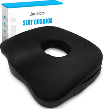 Load image into Gallery viewer, LinceHom Seat Cushions - Memory Foam Chair Seat Cushion for Tailbone and Coccyx Pain, Sciatica, and Pressure Relief - Car, Desk, and Office Chair Pad Cushions and Pillows - Black