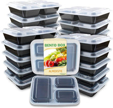 Load image into Gallery viewer, ALMOXVYE Meal Prep Container 20 Pack 3 Compartments with Lids Food Storage Bento Box BPA Free/Reusable/Stackable Lunch Planning, Microwave/Freezer/Dishwasher Safe, Portion Control 36oz