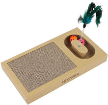 Load image into Gallery viewer, NDSWKR Rectangle Cat Scratcher Pad Cats Scratching Toy Corrugated Paper Cardboard with Spring Feather Funny Cat Stick Bell Ball Turntable Suitable for Under 6.61 Pounds cat