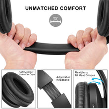 Load image into Gallery viewer, LOOQIQI Wireless Bluetooth Headsets Over-Ear with Deep Bass, Foldable Wireless and Wired Stereo Headset Buit in Mic for Cell Phone, PC,TV, PC,Light Weight for Prolonged Wearing (Black)