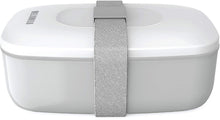 Load image into Gallery viewer, MELUMILU All-in-One Stackable Bento Lunch Box Container - Modern Bento-Style Design Includes 2 Stackable Containers, Built-in Plastic Utensil Set, and Nylon Sealing Strap (Gray)