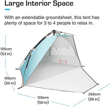 Load image into Gallery viewer, Active Era Premium Beach Tent Easy Setup – Portable 3-4 Person Beach Shade Tent Sun Shelter with UPF 50+ Rated Sun Protection & Extended Porch - Beach Tents Sun Shelter Beach Essentials