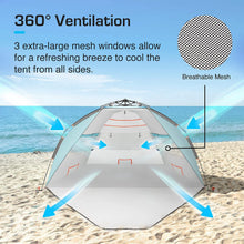 Load image into Gallery viewer, Active Era Premium Beach Tent Easy Setup – Portable 3-4 Person Beach Shade Tent Sun Shelter with UPF 50+ Rated Sun Protection & Extended Porch - Beach Tents Sun Shelter Beach Essentials