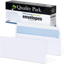 Load image into Gallery viewer, Quality Park #10 Self-Seal Security Envelopes, Security Tint and Pattern, Redi-Strip Closure, 24-lb White Wove, 4-1/8" x 9-1/2", 100/Box (QUA69117)