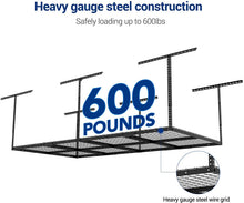 Load image into Gallery viewer, FLEXIMOUNTS 4x8 Overhead Garage Storage Rack Adjustable Ceiling Garage Rack Heavy Duty, 96" Length x 48" Width x (22''-40" Ceiling Dropdown), Black (Two-Color Options)