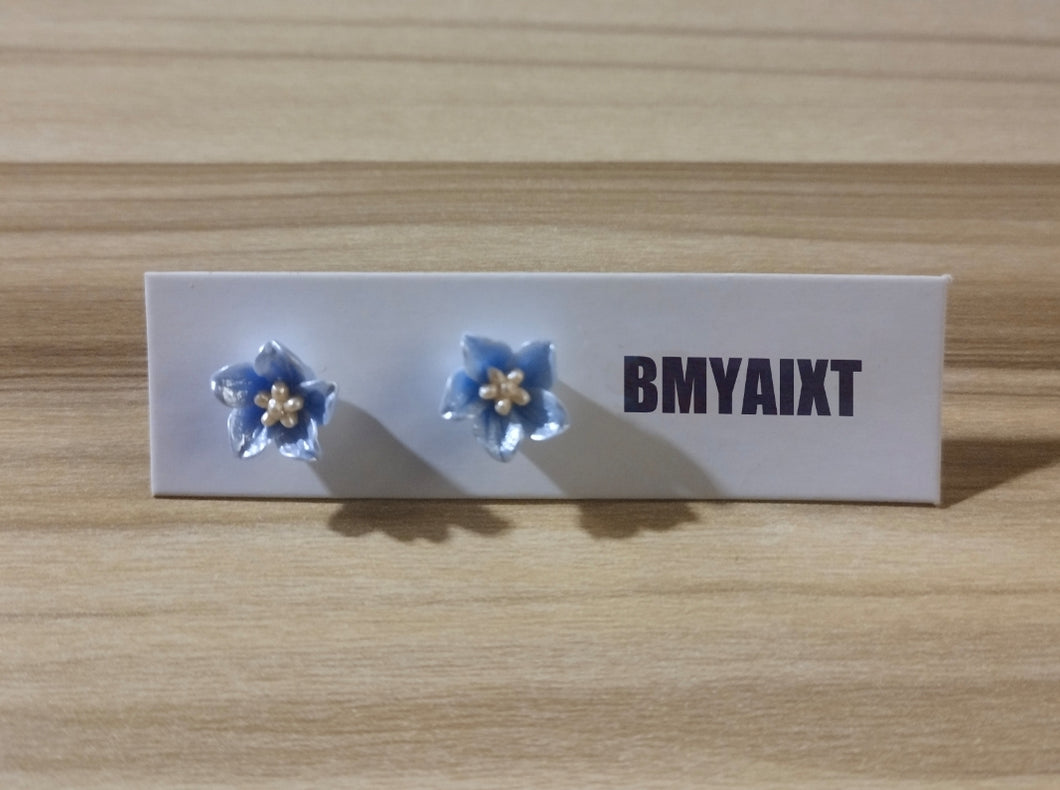 BMYAIXT - Blue Camellia 925 Silver Needle Spring/Summer New Style Temperament Small, Sweet, Exquisite Flower Earrings