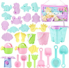 Load image into Gallery viewer, PYBSCYPENG Sand Toy Set,33 PCS Including Beach Bucket, Water Wheel, Watering Can, Shovel, Rake, Sea Animal Molds and Storage Bag, Eco-Friendly Sandbox for Toddlers Kids Outdoor Toys
