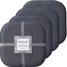 Load image into Gallery viewer, BoErSi Premium Thick Comfortable Cushion Memory Foam Chair Cushion Honeycomb Pattern Nonslip Rubber Back Seat Topper Rounded Square 16 x 16 Seats Cover for Kitchen Chairs 4 Pack Charcoal Grey
