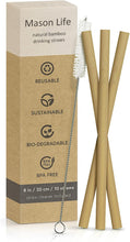 Load image into Gallery viewer, Mason Life 10 Pack Natural Bamboo Drinking Straws - Eco-Friendly, Sustainable, Reusable Straws with Straw Cleaner
