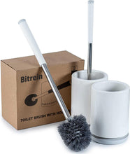 Load image into Gallery viewer, Bitrein Toilet Brush with Holder Set- 5 Difference to Other Bowl Cleaner Brushes for Bathroom Cleaning- 2 White Sets, Combination of Plastic and Stainless Steel
