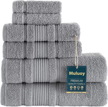 Load image into Gallery viewer, Muluoy 6-Piece Bath Towels Set, 100% Turkish Cotton Premium Quality Bathroom Towels, Soft and Absorbent Turkish Towels, Set Includes 2 Bath Towels, 2 Hand Towels and 2 Washcloths (Grey)
