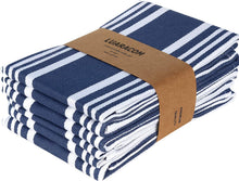 Load image into Gallery viewer, LUARACOM Set of 6 Kitchen Towels Highly Absorbent 100% Cotton Dish Towel 20X30 Inch with Mitered Corners Trendy Stripes Indigo Blue/White Bar Towels &amp; Tea Towels
