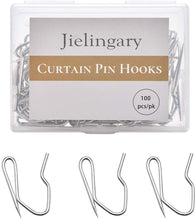 Load image into Gallery viewer, Jielingary Metal Curtain Hooks for Drapes, 100 Pack Pin-on Curtain Hooks for House, Office, Bedroom
