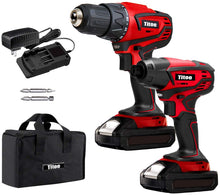 Load image into Gallery viewer, Titoe Cordless Drill Hammers Kit - 20V Max Drill Driver and Impact Driver Cordless Power Tool Set with 2Pcs Lithium-Ion Batteries, Charger and Storage Bag included

