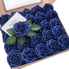 Load image into Gallery viewer, KAZEILA Artificial Flowers 25pcs Real Looking Royal Blue Foam Fake Roses with Stems for DIY Table Centerpieces Party Home Decorations
