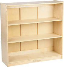 Load image into Gallery viewer, Salmue School furniture, Birch Bookcase with Adjustable Shelves,  Wooden Book Display for Kids, 3 Shelves, Natural Book Shelf Organizer for Homeschool and Classrooms, 36in H
