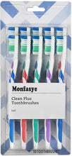 Load image into Gallery viewer, Monfasye Clean Plus Toothbrushes, Pack of 10 | Travel Toothbrush Set for Adults | Made with a Soft Large Brush Head
