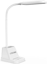 Load image into Gallery viewer, LYSCOBE LED Desk Lamp, Desk Light with USB Charging Port, Table Lamp for Home Office College Dorm - 650LM, White, Modern, Gooseneck, Pen Holder - Study Lamp for Bedroom Reading, Nail Lamp with Organizer
