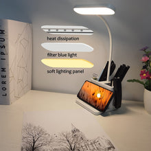 Load image into Gallery viewer, MACTREM LED Desk Lamp with 2 Pen Holder,Battery Powered Desk Lamps for Home Office,Rechargeable Table Lamps,Flexible Gooseneck,Eye Caring,Dimming,Small Study Lamp for Kids,Desktop,Bedroom,Computer,White
