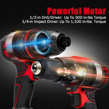 Load image into Gallery viewer, Titoe Cordless Drill Hammers Kit - 20V Max Drill Driver and Impact Driver Cordless Power Tool Set with 2Pcs Lithium-Ion Batteries, Charger and Storage Bag included
