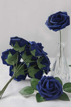 Load image into Gallery viewer, KAZEILA Artificial Flowers 25pcs Real Looking Royal Blue Foam Fake Roses with Stems for DIY Table Centerpieces Party Home Decorations
