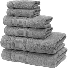 Load image into Gallery viewer, Muluoy 6-Piece Bath Towels Set, 100% Turkish Cotton Premium Quality Bathroom Towels, Soft and Absorbent Turkish Towels, Set Includes 2 Bath Towels, 2 Hand Towels and 2 Washcloths (Grey)
