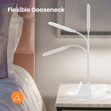 Load image into Gallery viewer, LYSCOBE LED Desk Lamp, Desk Light with USB Charging Port, Table Lamp for Home Office College Dorm - 650LM, White, Modern, Gooseneck, Pen Holder - Study Lamp for Bedroom Reading, Nail Lamp with Organizer

