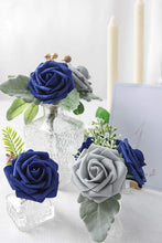 Load image into Gallery viewer, KAZEILA Artificial Flowers 25pcs Real Looking Royal Blue Foam Fake Roses with Stems for DIY Table Centerpieces Party Home Decorations
