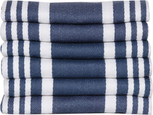 Load image into Gallery viewer, LUARACOM Set of 6 Kitchen Towels Highly Absorbent 100% Cotton Dish Towel 20X30 Inch with Mitered Corners Trendy Stripes Indigo Blue/White Bar Towels &amp; Tea Towels

