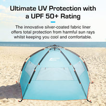 Load image into Gallery viewer, Active Era Premium Beach Tent Easy Setup – Portable 3-4 Person Beach Shade Tent Sun Shelter with UPF 50+ Rated Sun Protection &amp; Extended Porch - Beach Tents Sun Shelter Beach Essentials

