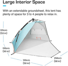 Load image into Gallery viewer, Active Era Premium Beach Tent Easy Setup – Portable 3-4 Person Beach Shade Tent Sun Shelter with UPF 50+ Rated Sun Protection &amp; Extended Porch - Beach Tents Sun Shelter Beach Essentials
