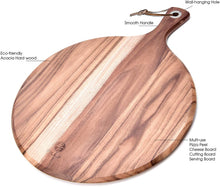 Load image into Gallery viewer, BILL.F Acacia wood pizza peeling, 12 inch (about 30.5 cm) cutting board, cheese paddle board, bread and cookie tray, for serving and small food preparation with handles-16 x 12 x 0.5 inches (about 40.6 x 30.5) cm)

