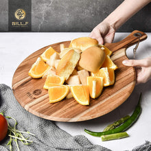 Load image into Gallery viewer, BILL.F Acacia wood pizza peeling, 12 inch (about 30.5 cm) cutting board, cheese paddle board, bread and cookie tray, for serving and small food preparation with handles-16 x 12 x 0.5 inches (about 40.6 x 30.5) cm)
