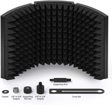 Load image into Gallery viewer, TONOR microphone isolation shielding, studio microphone sound-absorbing foam reflector, suitable for any condenser microphone recording equipment studio, black
