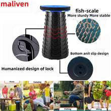 Load image into Gallery viewer, Maliven portable foldable stool, height-adjustable portable telescopic stool, suitable for camping, fishing, hiking, barbecue, gardening, bathroom, maximum load 400 pounds (blue)
